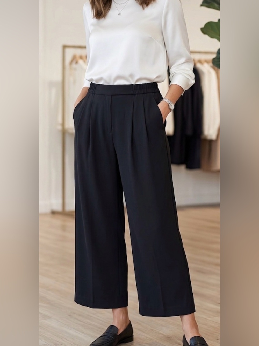 J. Crew Black Wide-Leg Pull-On Trousers